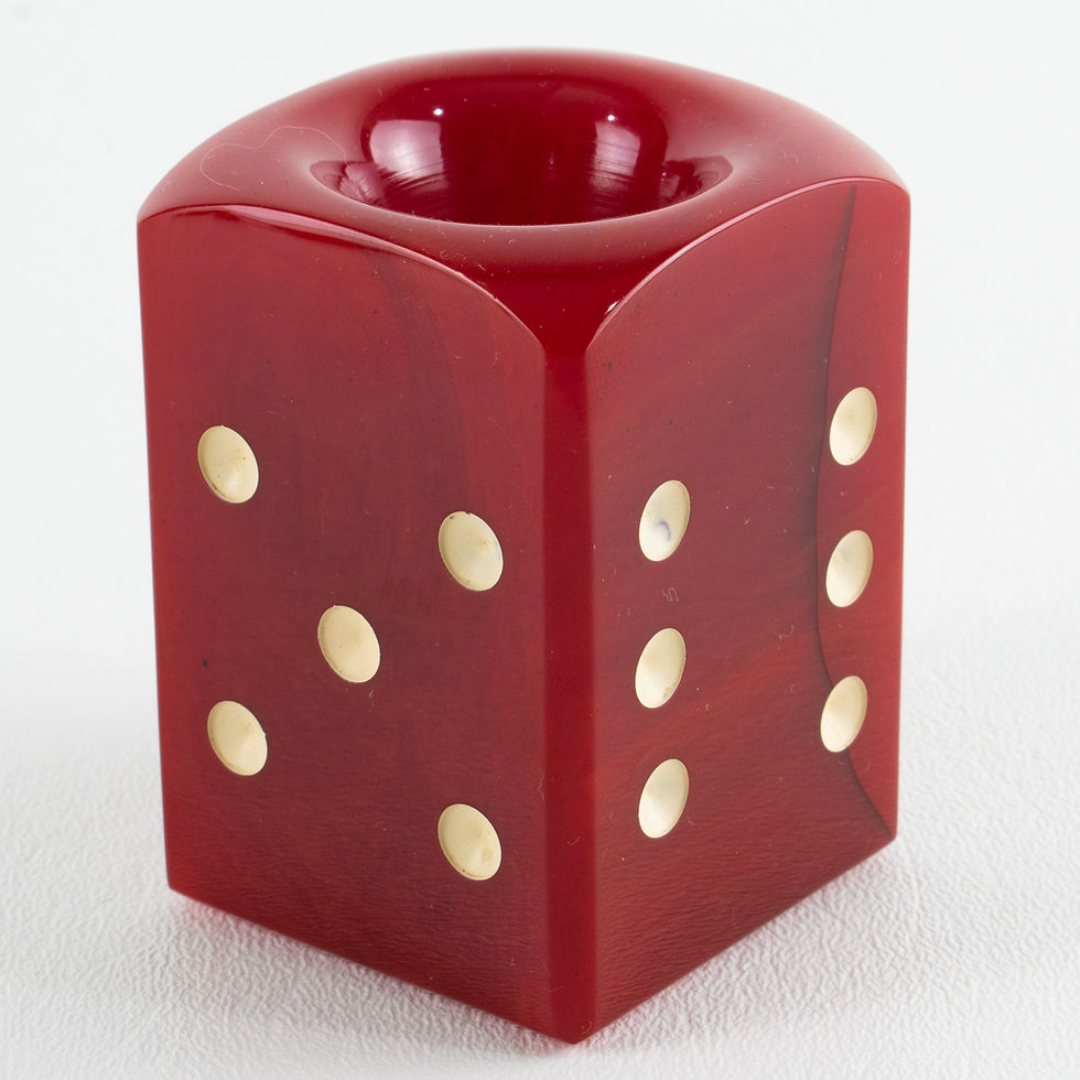 Thumbnail: French Art Deco Red and Yellow Bakelite Dice Barware Cocktail Picks Set