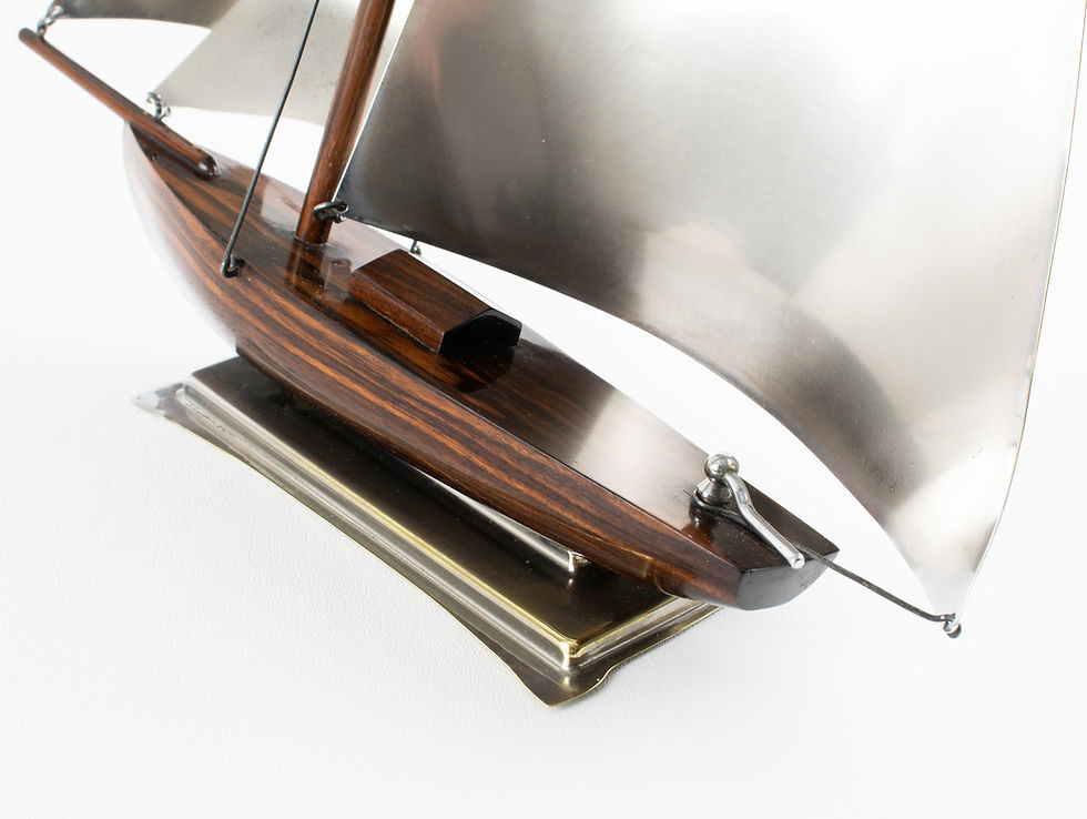 Thumbnail: Art Deco Macassar Wood and Metal Sail Boat Model, circa 1930