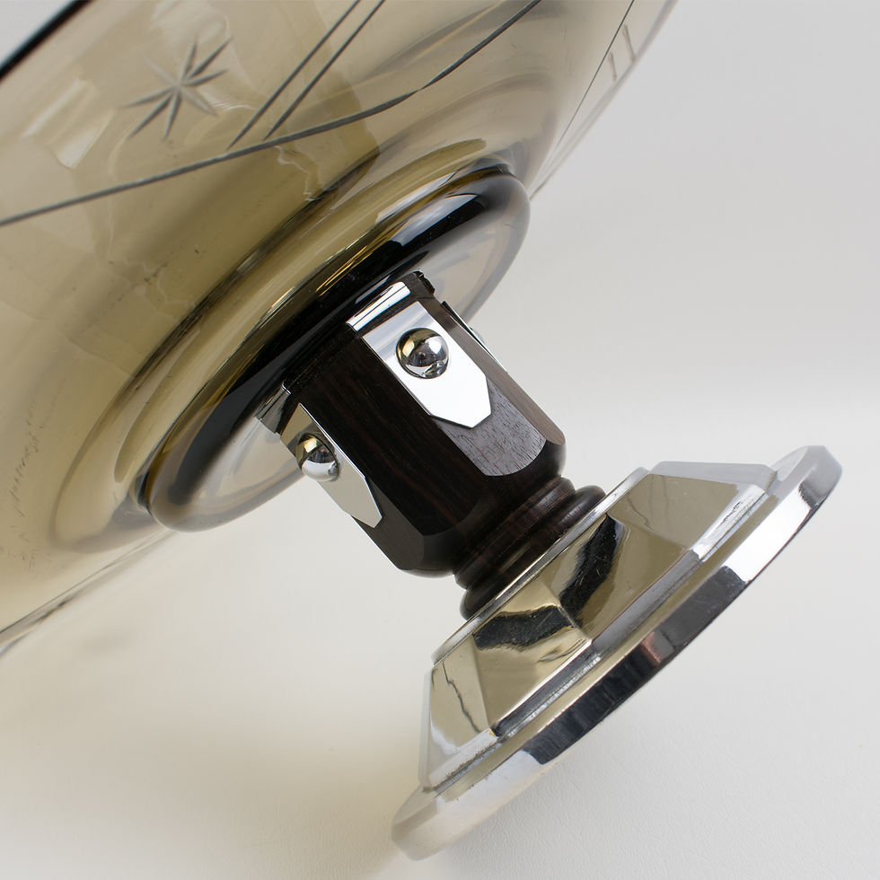 Thumbnail: Art Deco Glass, Macassar Wood and Chrome Centerpiece Bowl, circa 1930