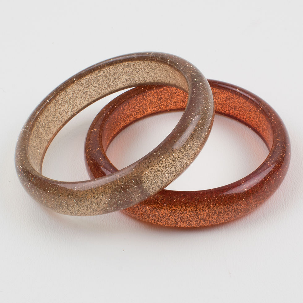 Thumbnail: Orange Lucite Bracelet Bangle with Metallic Confetti Inclusions, a pair