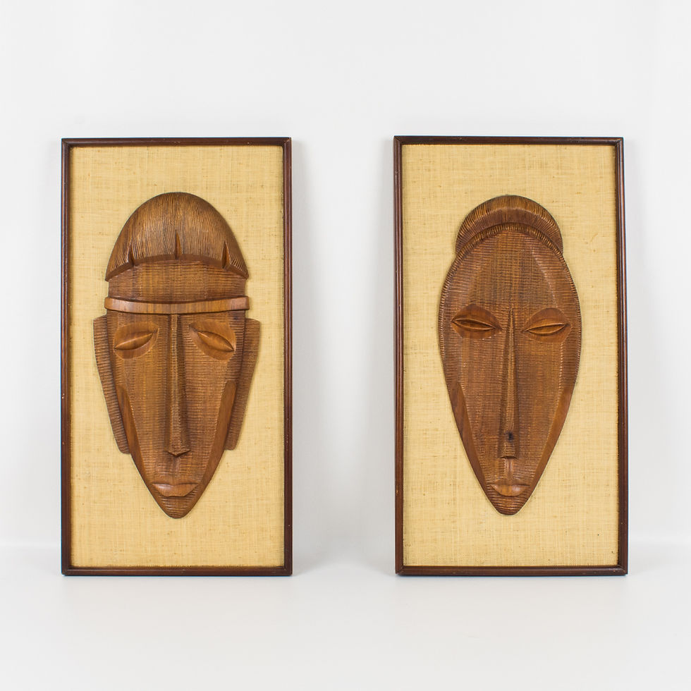 Thumbnail: Mid-Century Modern Carved Wood Wall Art Sculpture Panels Set