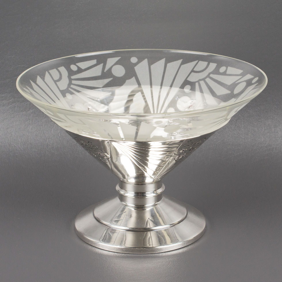 Thumbnail: Art Deco Silver Plate and Etched Glass Centerpiece Bowl, 1930s