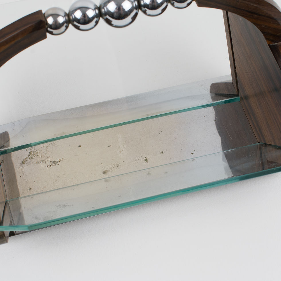 Thumbnail: Art Deco Macassar Wood and Chrome Centerpiece Bowl Basket