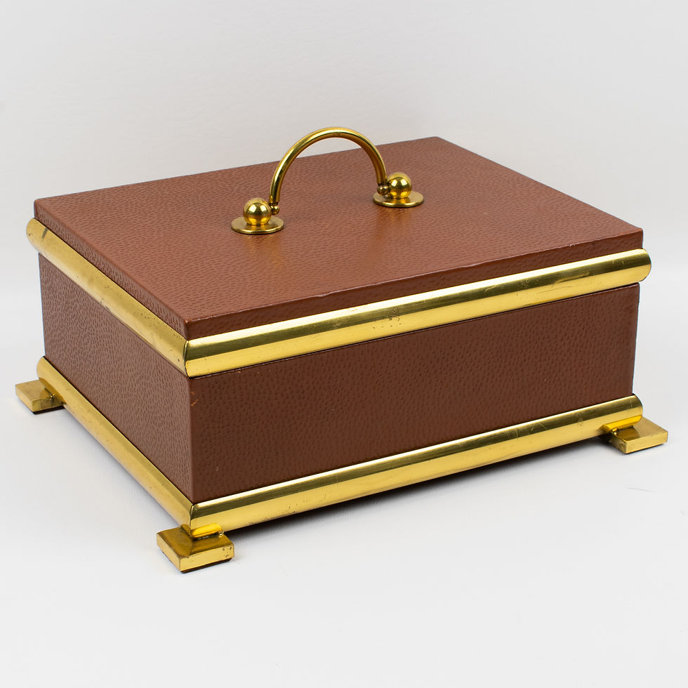 Thumbnail: Empire Revival Leather and Brass Decorative Box, Italy 1950s