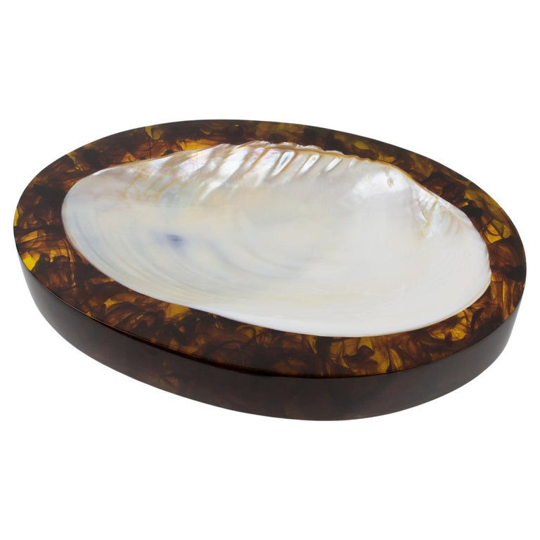 SeaShell in Rootbeer Resin Desk Tidy Catchall Vide Poche, 1980s