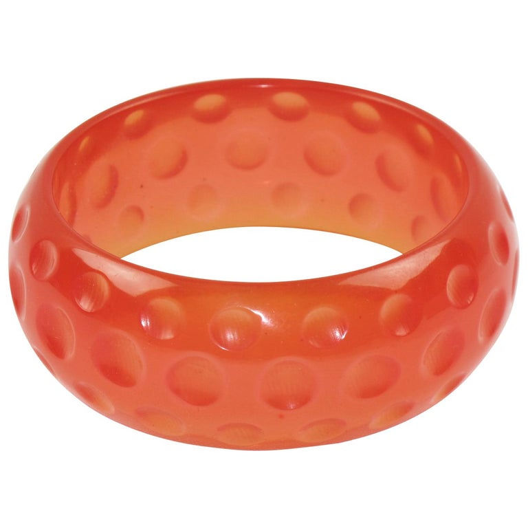 Bakelite Bracelet Bangle Carved Pink Watermelon