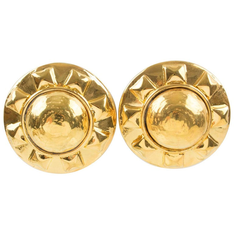 Kalinger Paris Gilt Resin Clip Earrings Sun Design