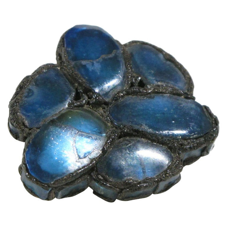Line Vautrin Blue Mirror and Black Talosel Brooch Pin