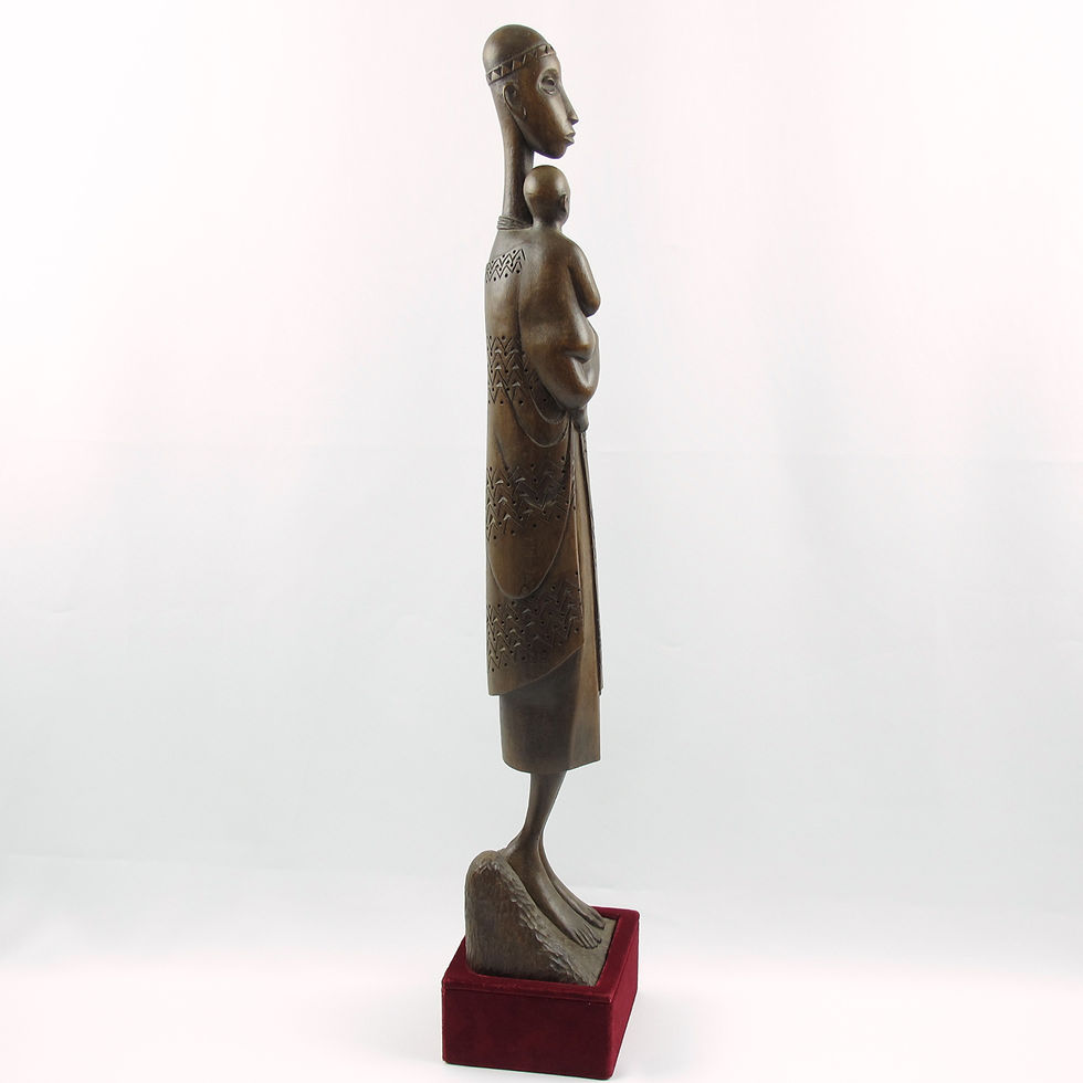 Thumbnail: Mother and Baby Wood Sculpture by African Artist Ndatite Ilo