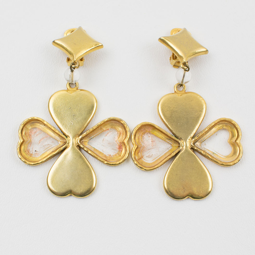 Thumbnail: Kenzo Paris Gilt Metal Four-Leaf Clover Dangle Clip Earrings