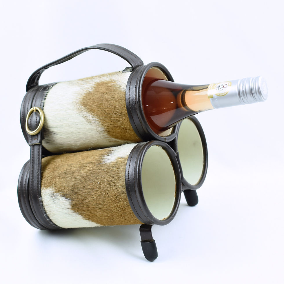 Mathieu Mategot Leather and Pony Fur Bottle Holder Wine Rack