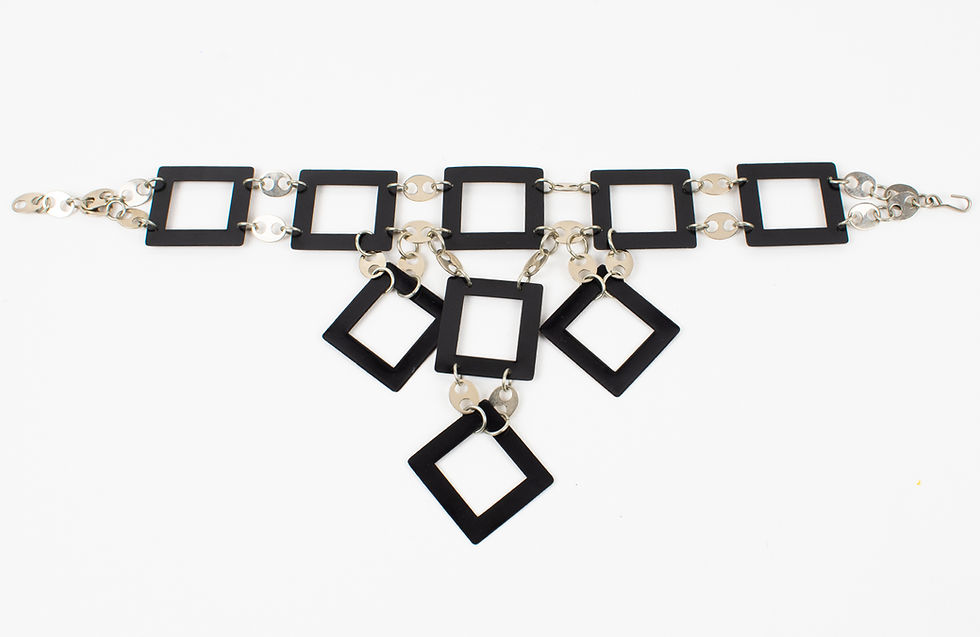 Thumbnail: Paco Rabanne Space Age Futuristic Chrome and Black Enamel Choker Necklace
