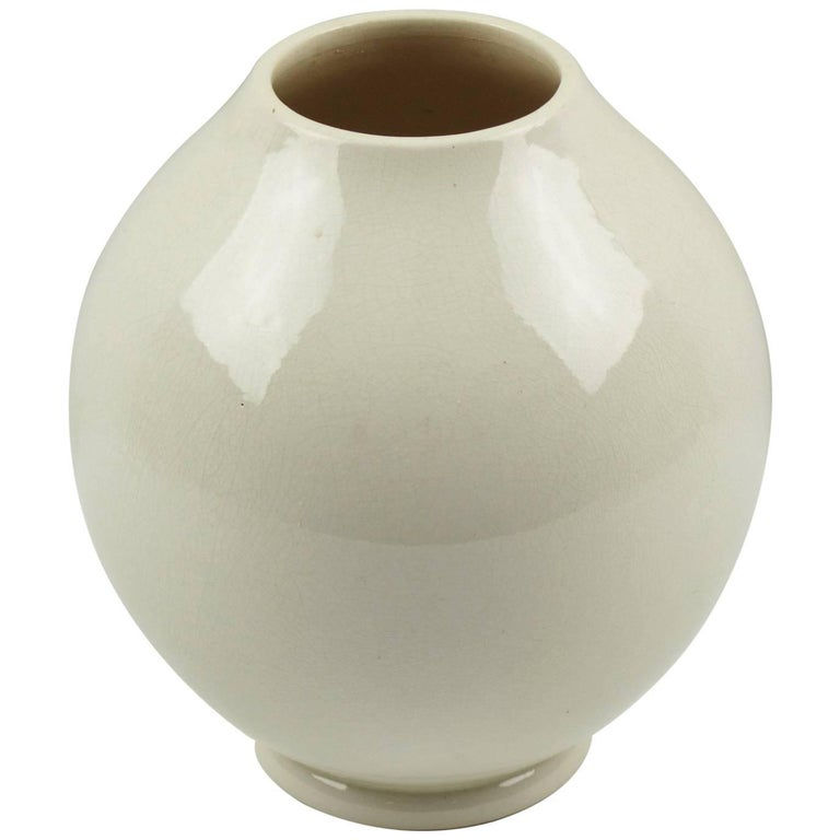 French Saint Clement Art Deco Crackle Glaze Ceramic Vase
