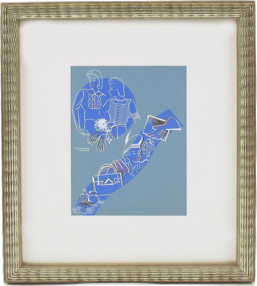 Thumbnail: French Art Deco Gouache Drawing of Fashion Accessories by Raymonde Hacker