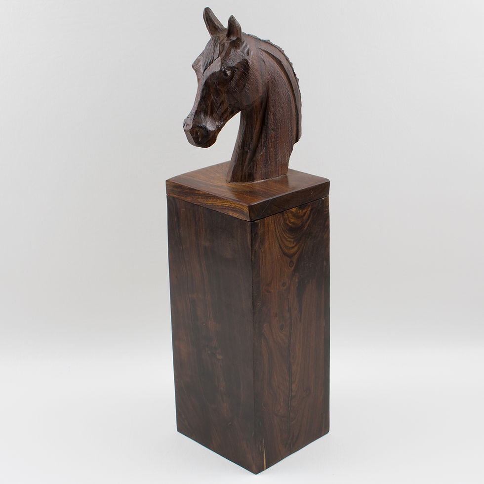 Thumbnail: Hand-Carved Macassar Wood Tall Box with Horse Head Detail