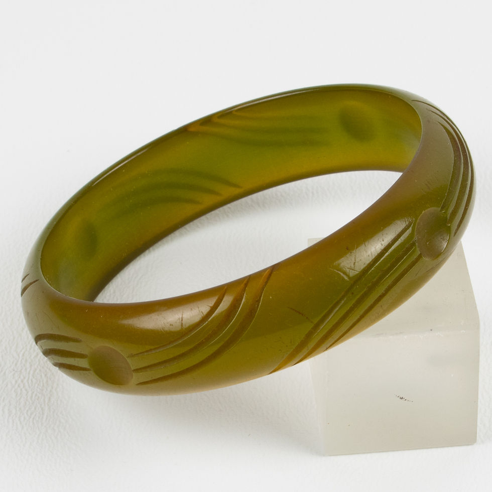 Thumbnail: Bakelite Carved Bracelet Bangle Translucent Asparagus Green
