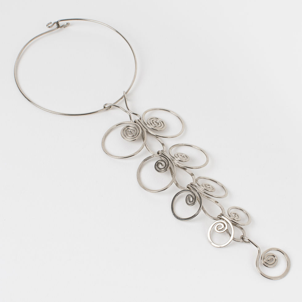 Thumbnail: Paco Rabanne Style Space Age Chrome Wire Necklace with Geometric Pendant