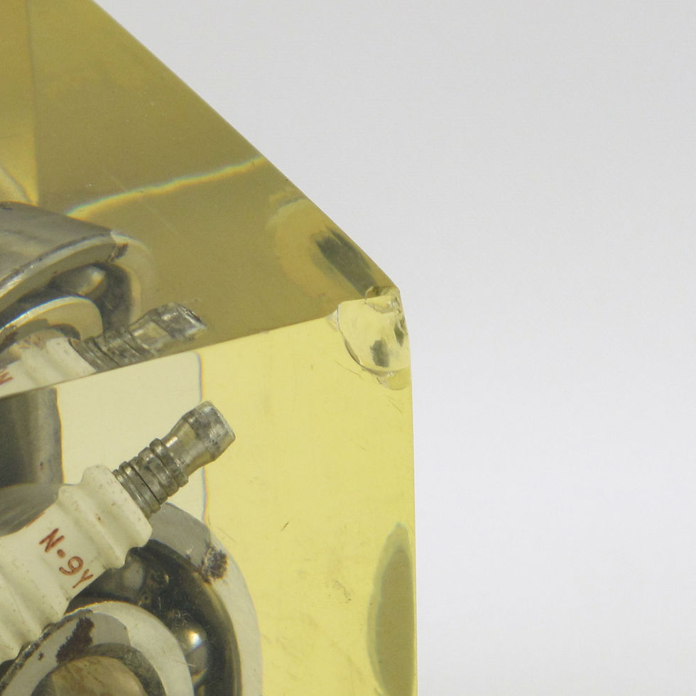 Thumbnail: Pierre Giraudon Resin Cube Sculpture Paperweight with Car Parts Inclusions