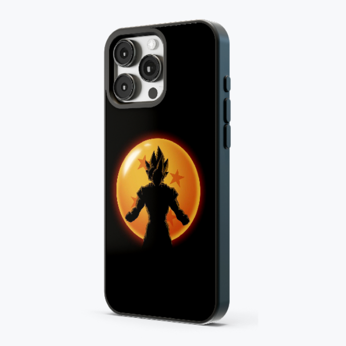 Protection iPhone Dragon Ball Z avec design minimaliste de Goku.