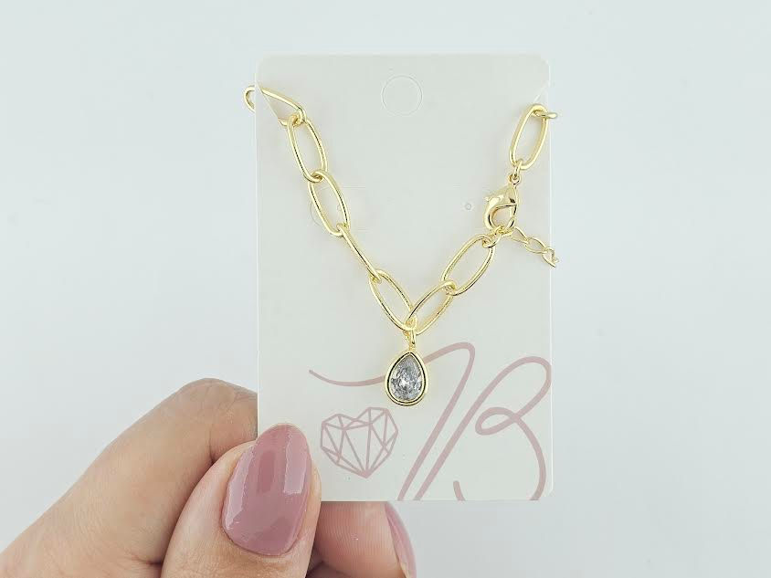 Pulseira de Elos com Pingente Gota Banhada a Ouro