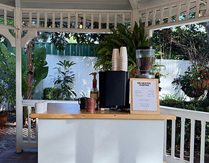 Mobile espresso bar serving guests at an Orange County wedding reception