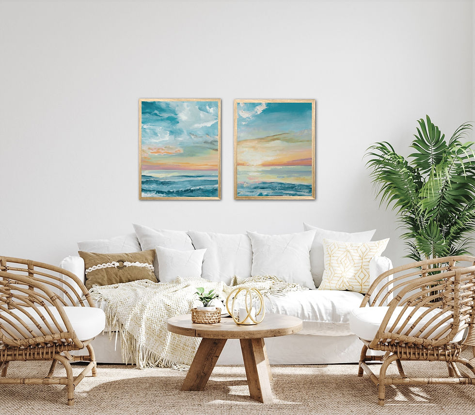 Thumbnail: Seaside Teal set of 2 | vertical canvas prints