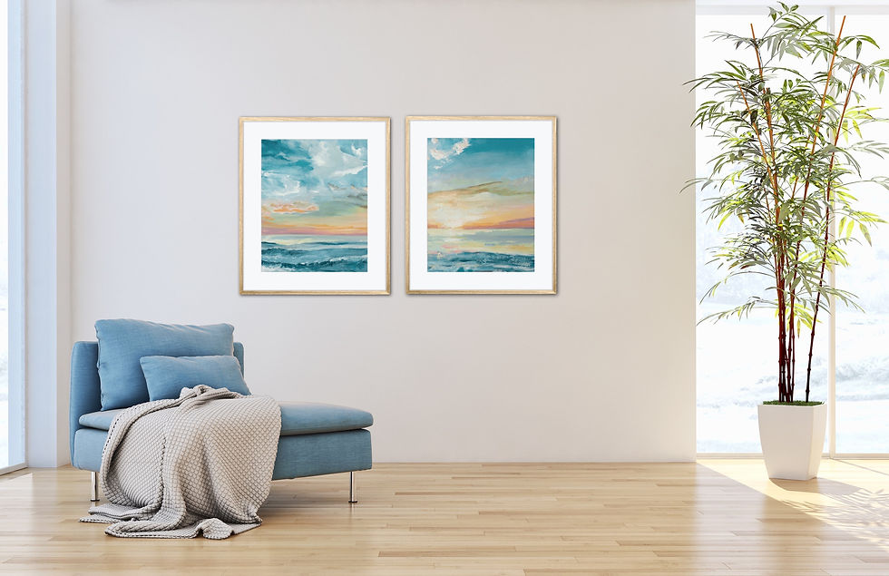 Thumbnail: Seaside Teal set of 2 | vertical canvas prints
