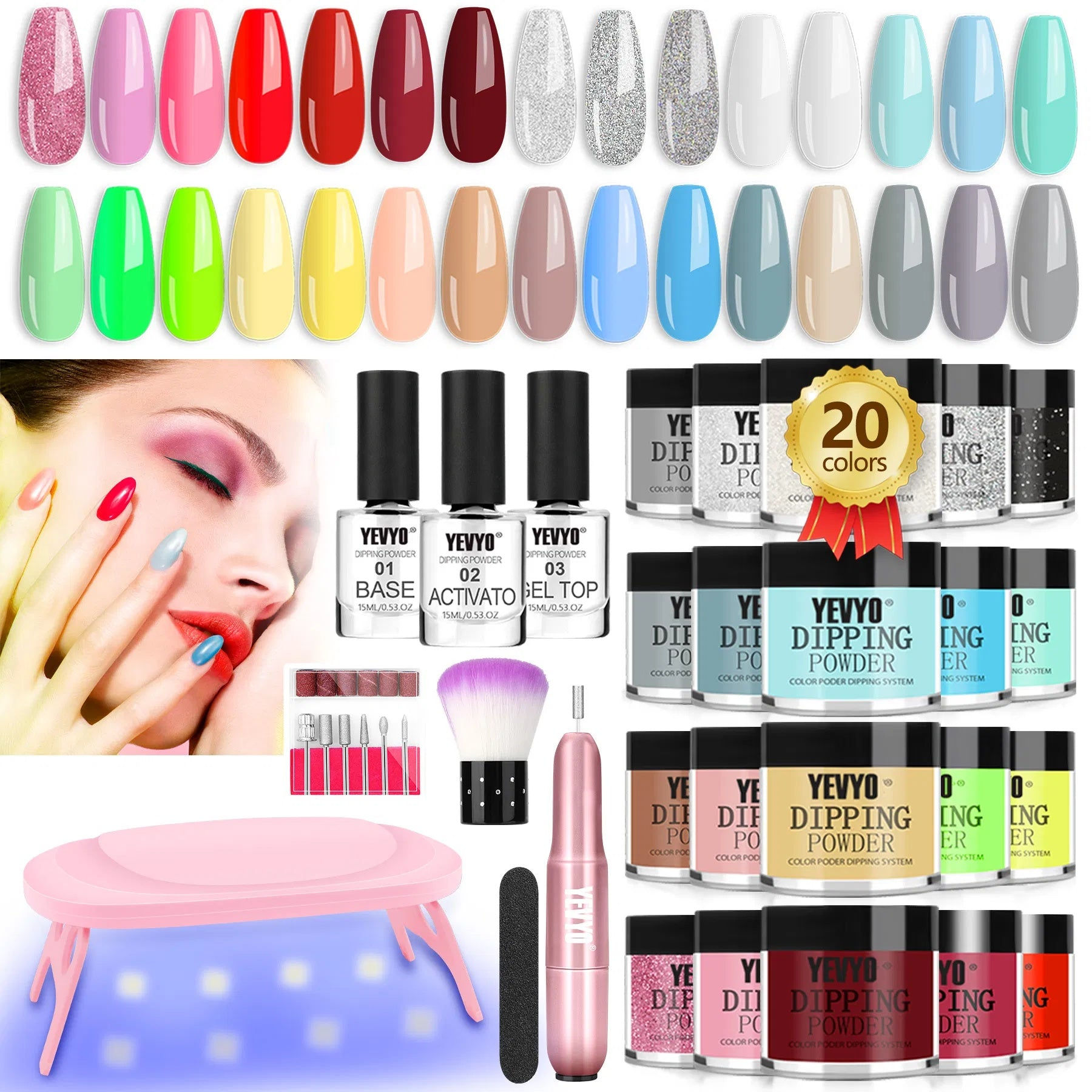 Acrylic Nail Kit Dip Powder Nail Kit Starter With Drill And UV Light, 20 Colors