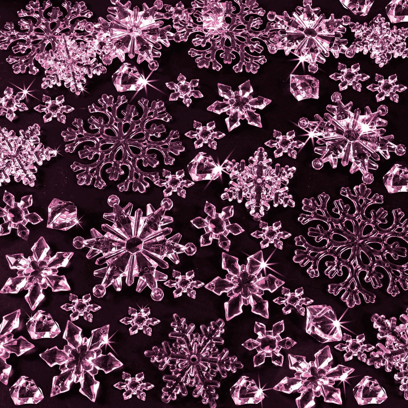 40Pcs Christmas Tree Decorations Christmas Snowflake Ornaments Pink Acrylic Snow