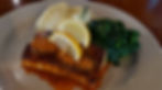 mahi mahi with blackened lemon sauce, mashed potatoes and sauteed spinach