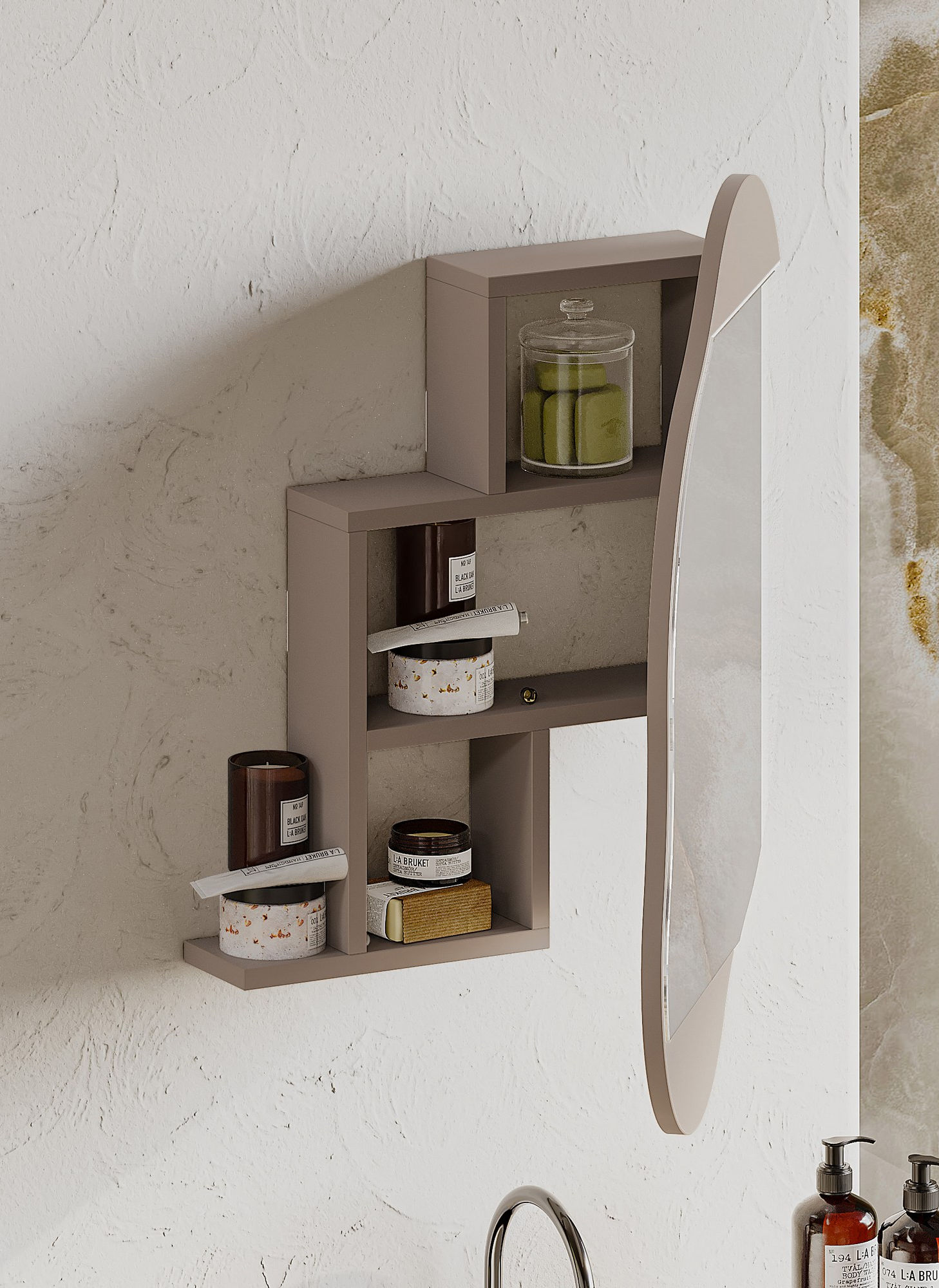 Cloud Storage Bathroom Wall Mirror - Light Mocha