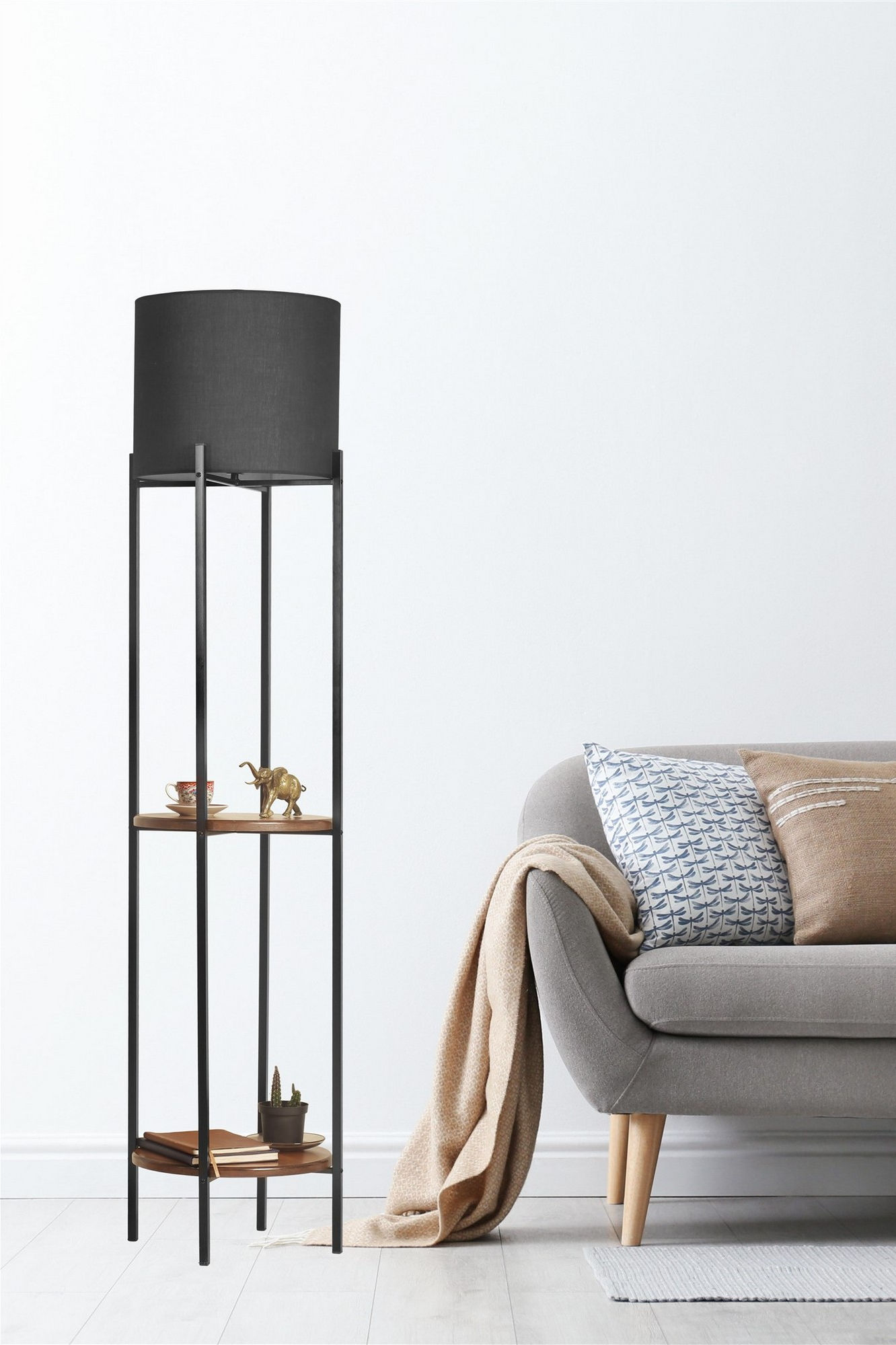 Lumosfera Elegance: Walnut & Black Floor Light