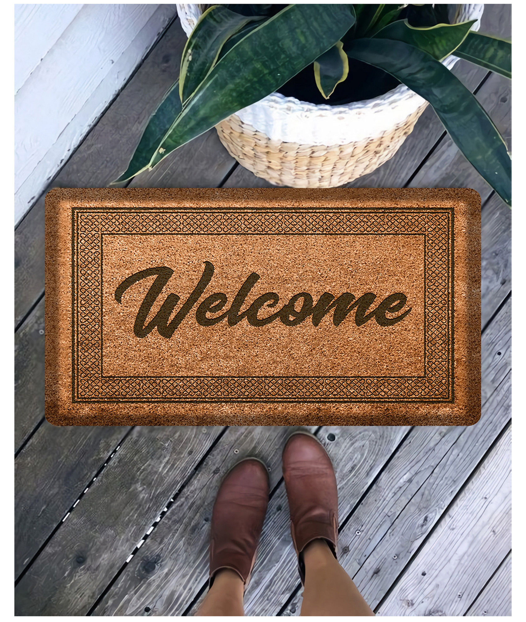 Dekoratif Welcome Kahverengi Kapi O�nu� Paspasi - Brown