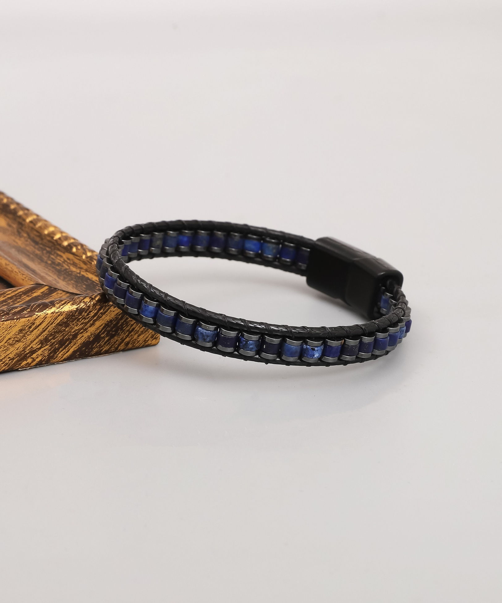LuxeLapis Hematite Leather Wrap Bracelet
