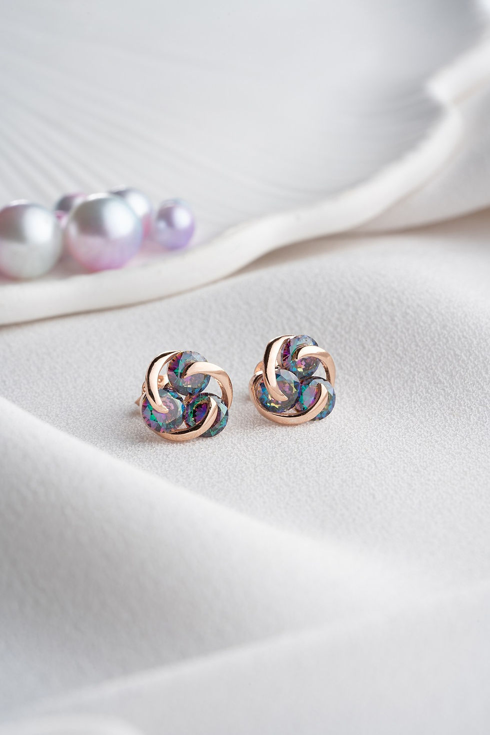 Thumbnail: LuxeZir RoseGlint Silver Earrings