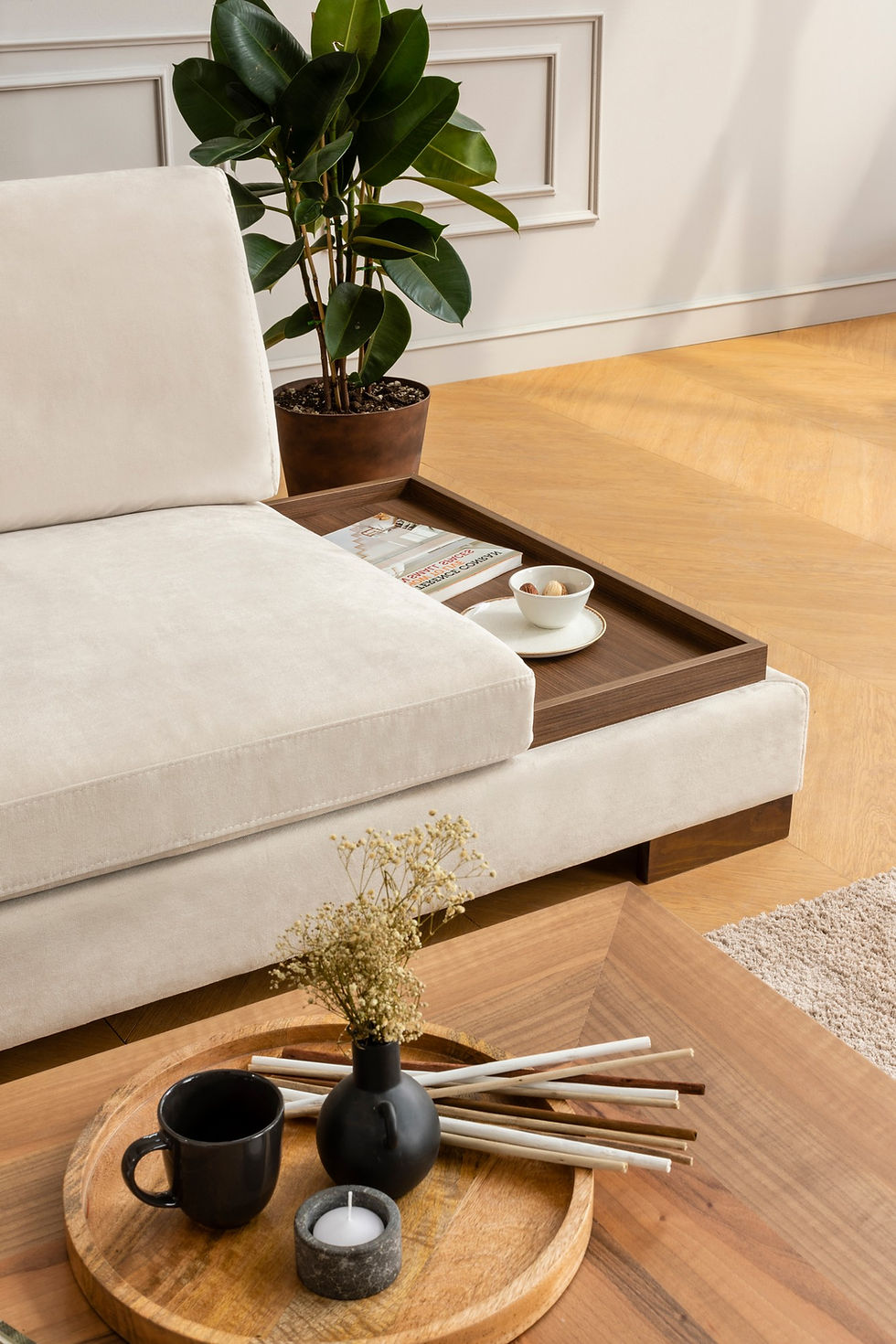 Thumbnail: Tulip Corner Left With Pouf - Beige
