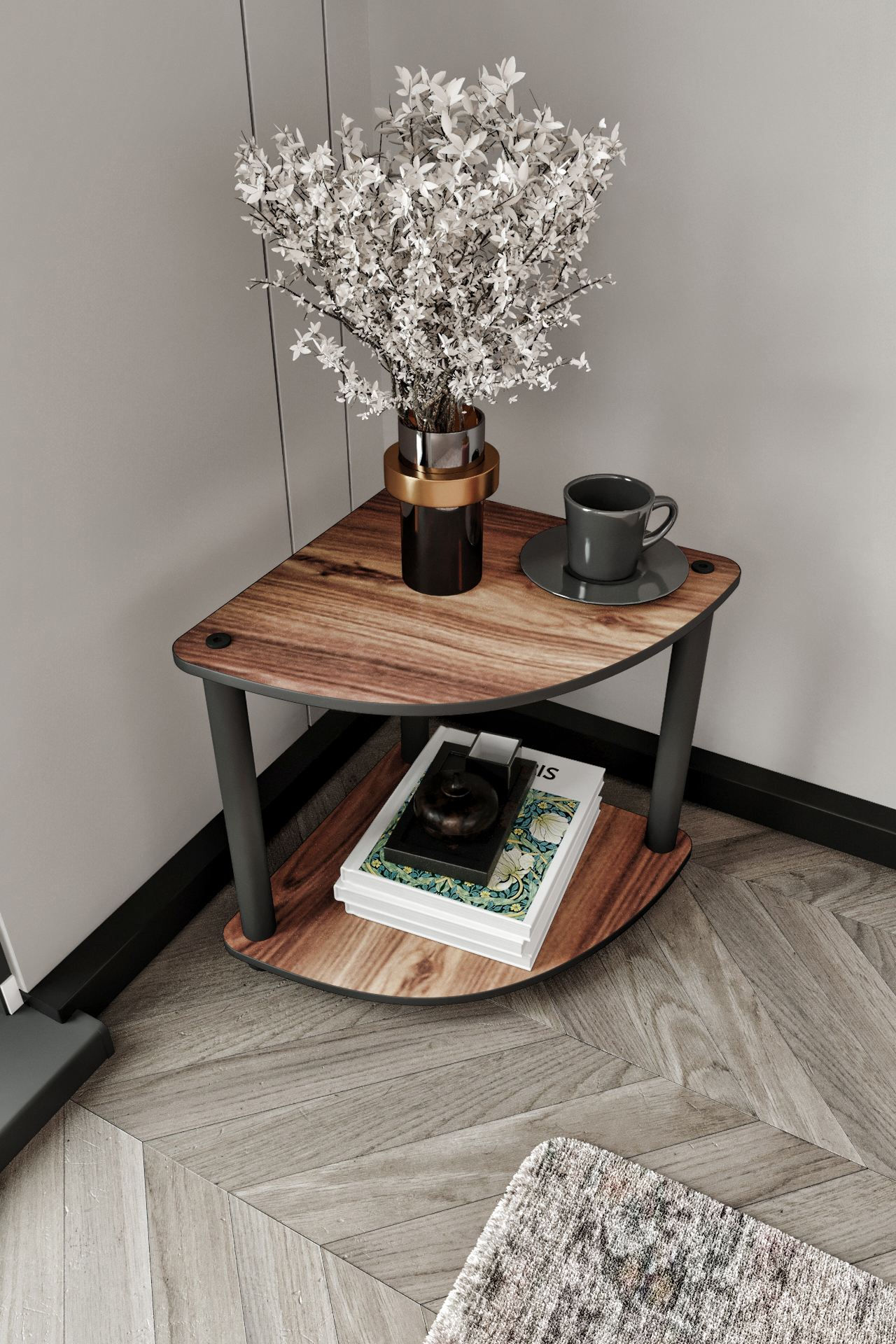 Bookcase 2-Tiers Corner - Walnut