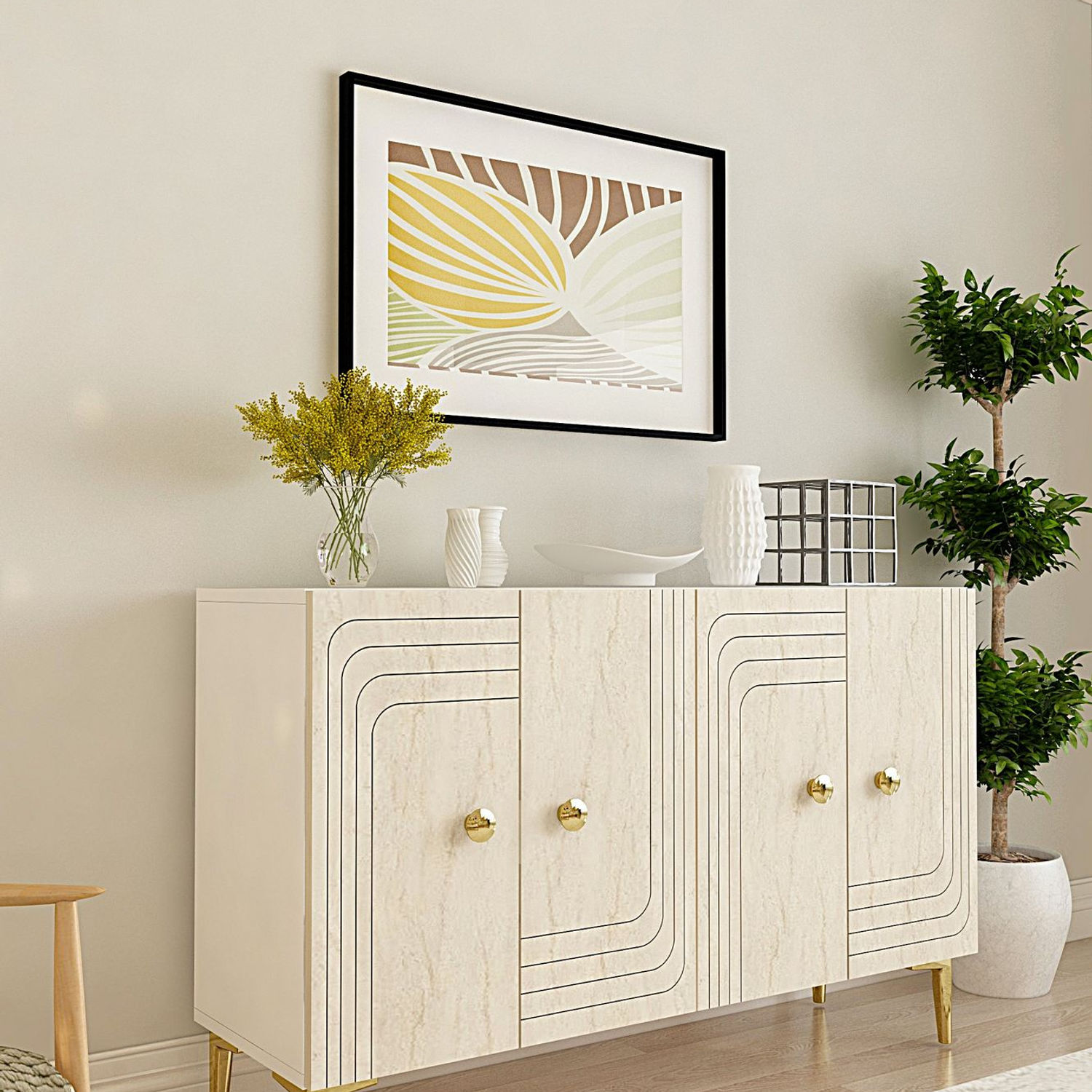 Lessi 120 - White, Travertine, Gold