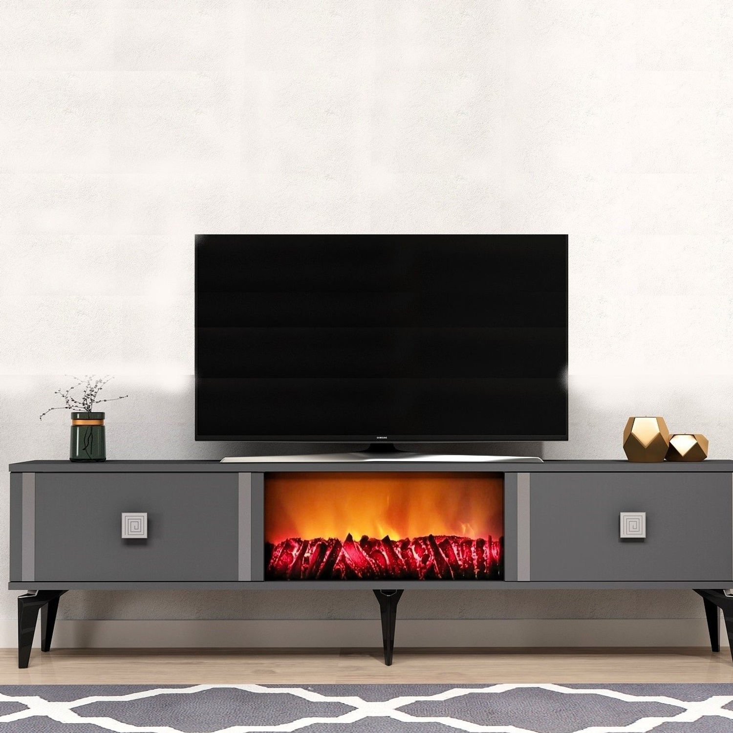Doruk Fireplace - Anthracite, Silver
