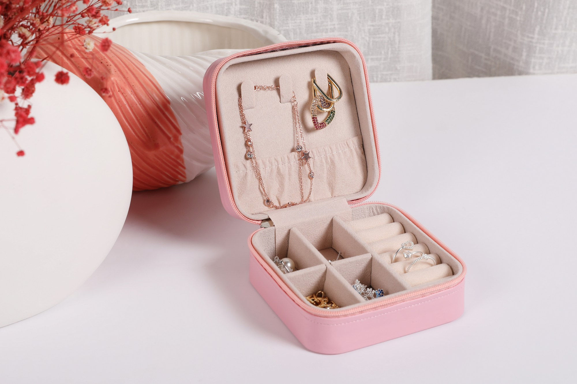 GlamourNest Pink PU Jewel Keeper