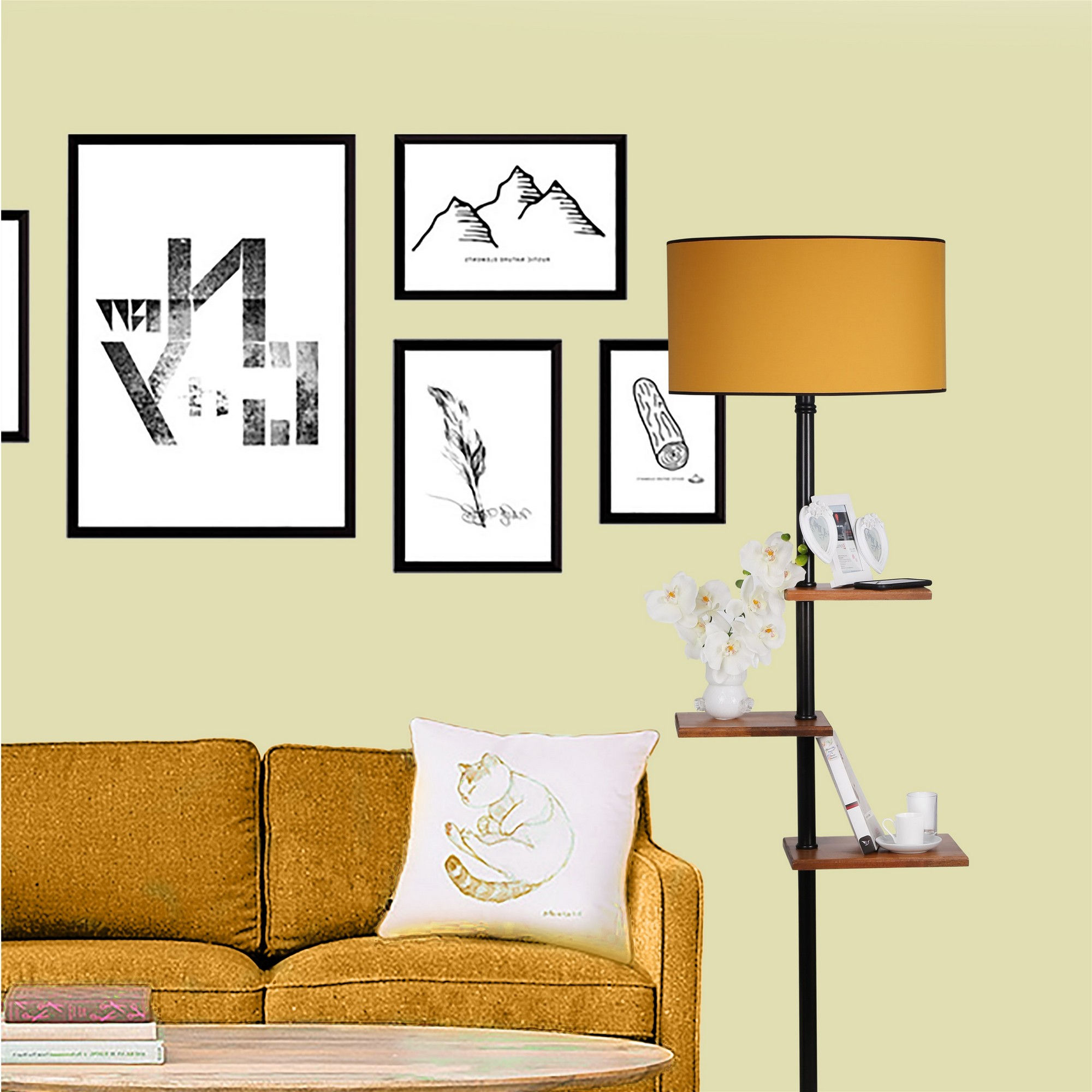 Moda Lambader Siyah Silindir Hardal Abajurlu