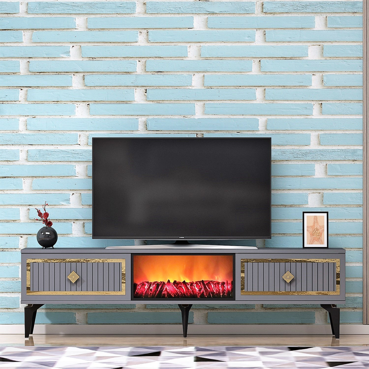 Flame Fireplace - Anthracite, Gold