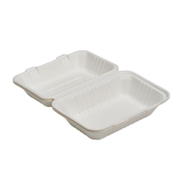 Miniatura: heavy duty bagasse clamshell container oil resistant large capacity design