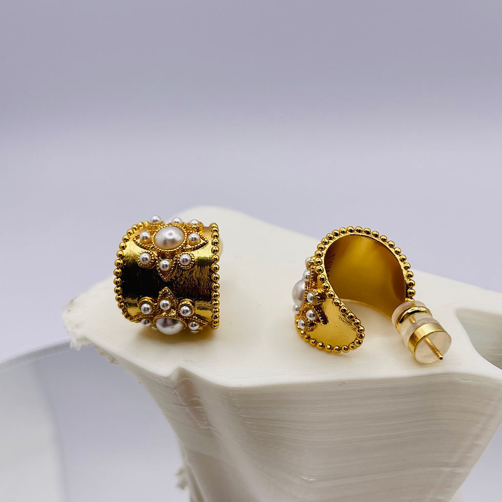 Thumbnail: Pearl Flower Hoop Earring on white stone