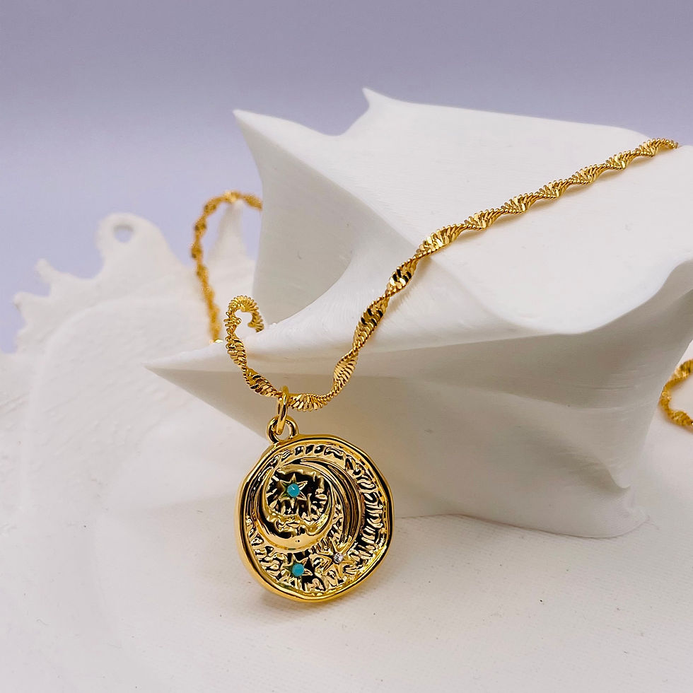 Gold Coin Star & Moon Pendant Necklace