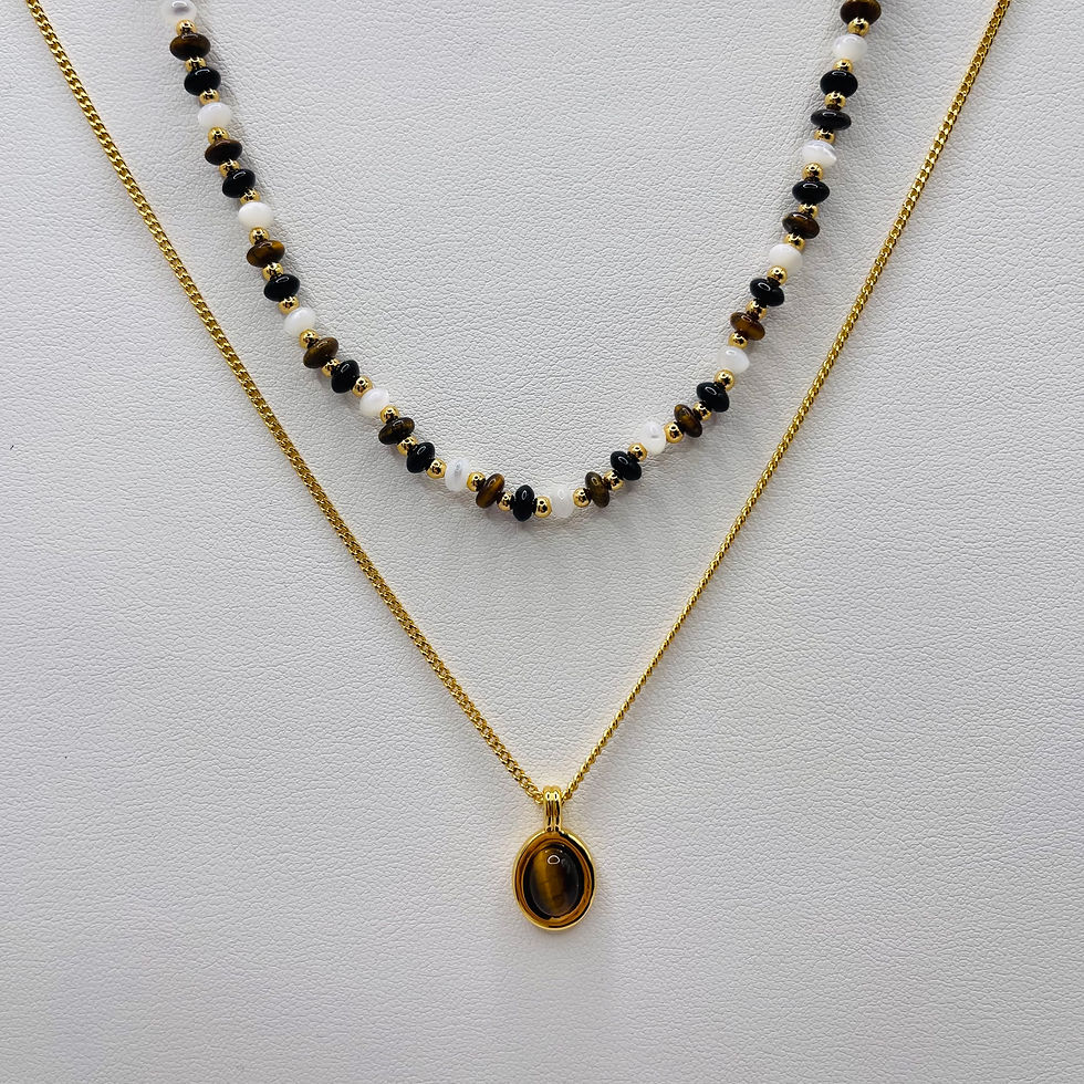 Thumbnail: Beaded Necklace with Framed Glow Pendant Necklace