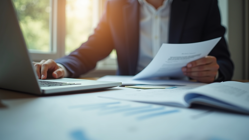 Close-up view of a property manager reviewing documents