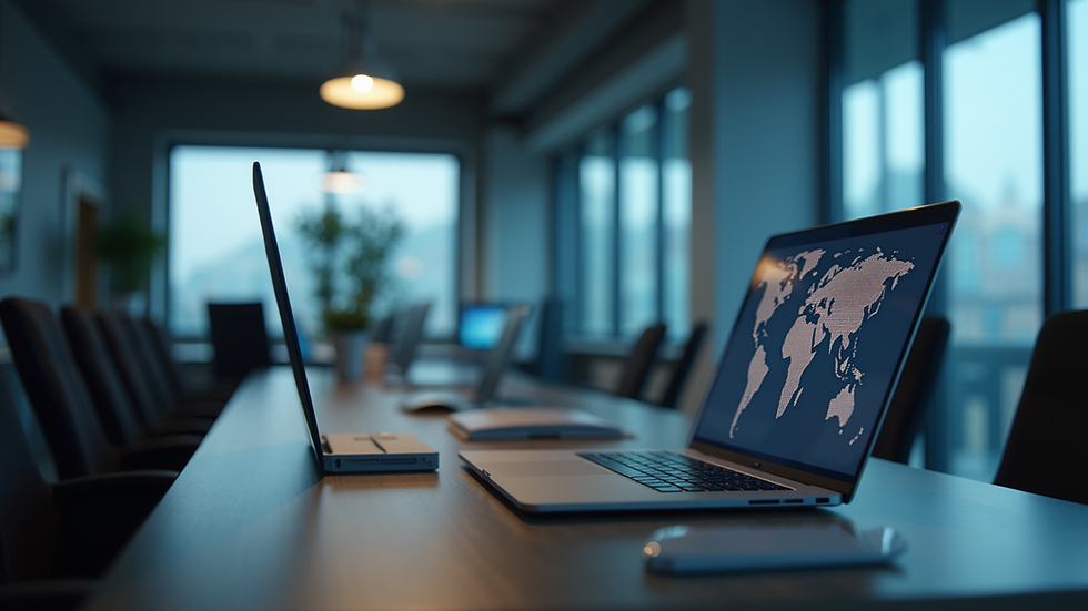 Eye-level view of a modern workspace with AI technology integration