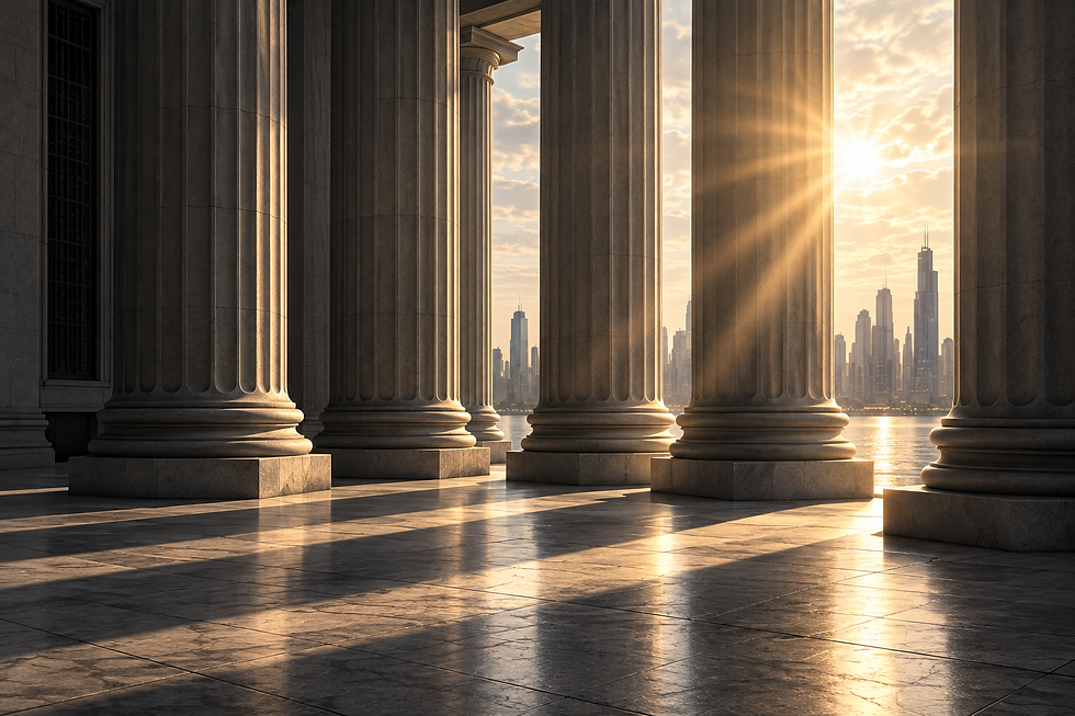 Sunlight across classical stone columns