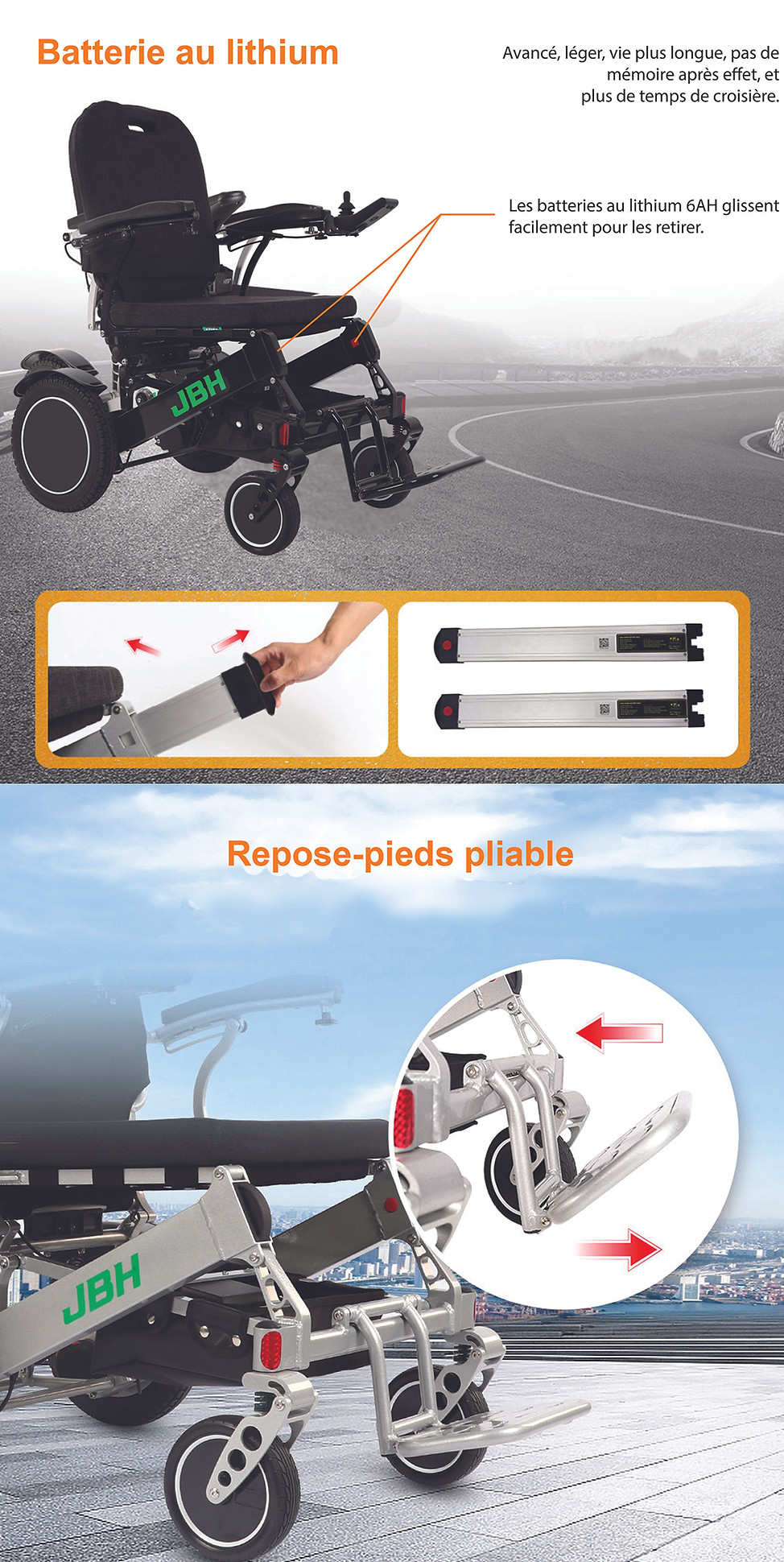 Captain batteries and footrest in french